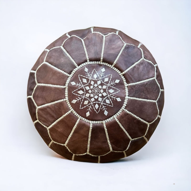 Dark brown leather pouf