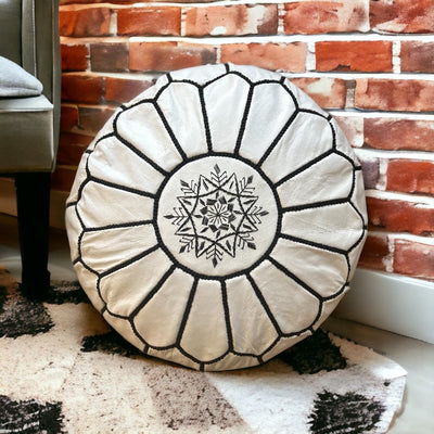 White leather pouf