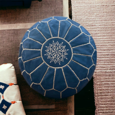 Blue leather pouf