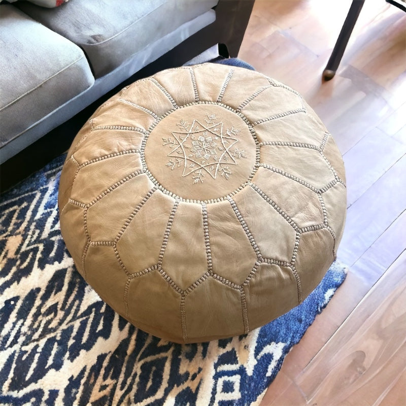 Cream leather pouf