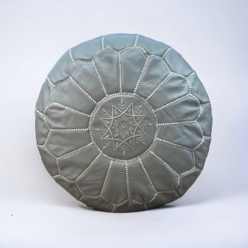 Grey leather pouf