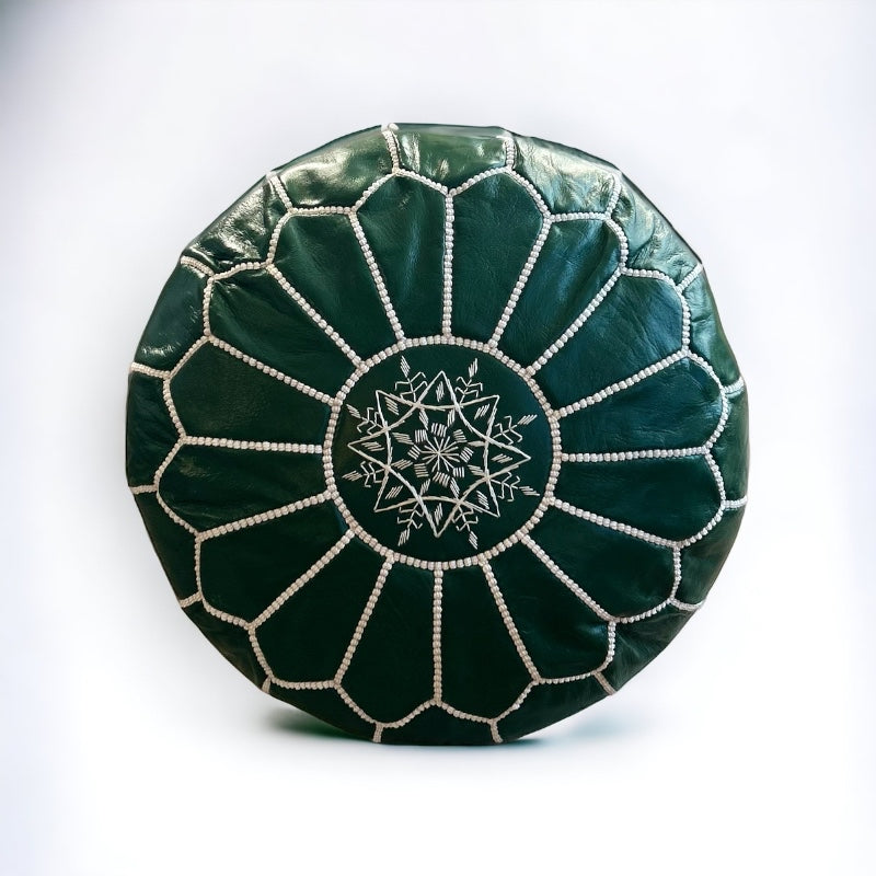 Green leather pouf