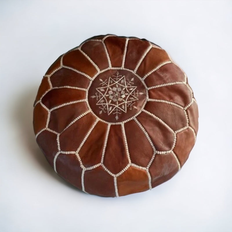 Brown leather pouf