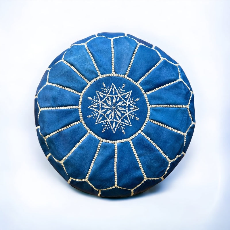 Blue leather pouf