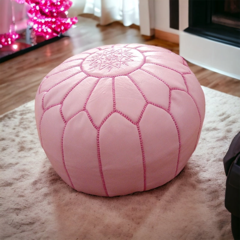 Pink leather pouf