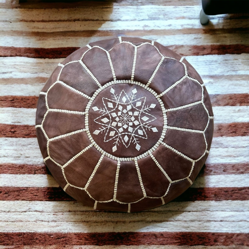 Dark brown leather pouf