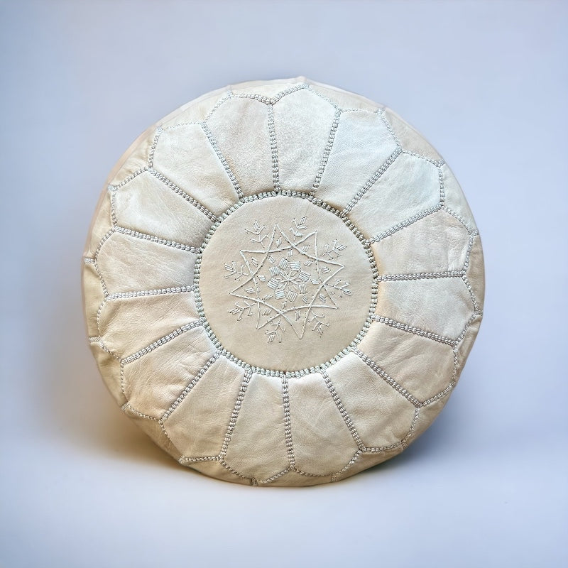 Cream leather pouf