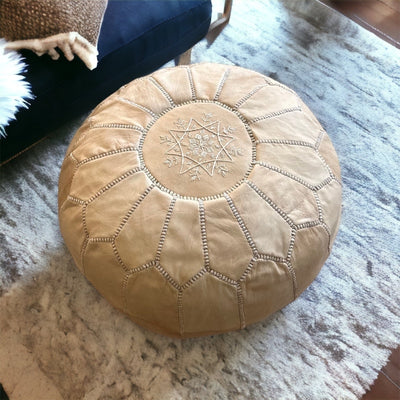 Cream leather pouf