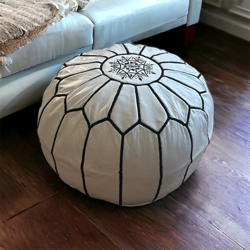 White leather pouf