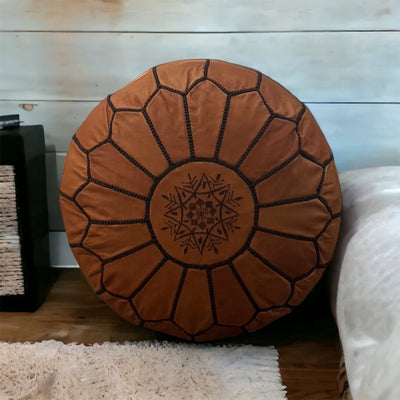 Brown & Black leather pouf