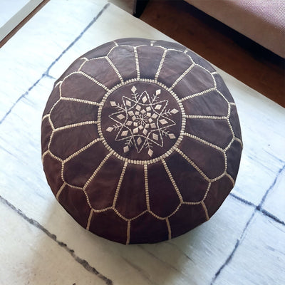 Dark brown leather pouf