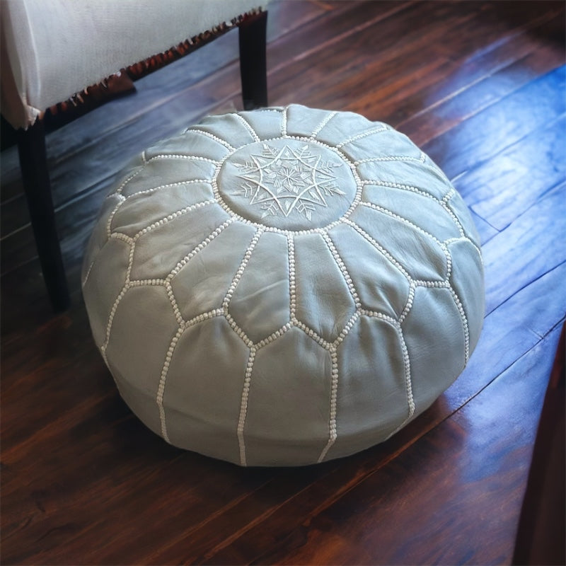 Grey leather pouf