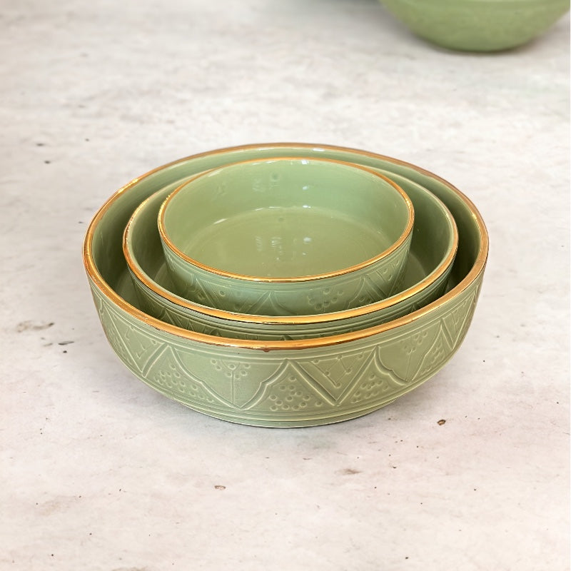 14k Gold Bowl Set | Green